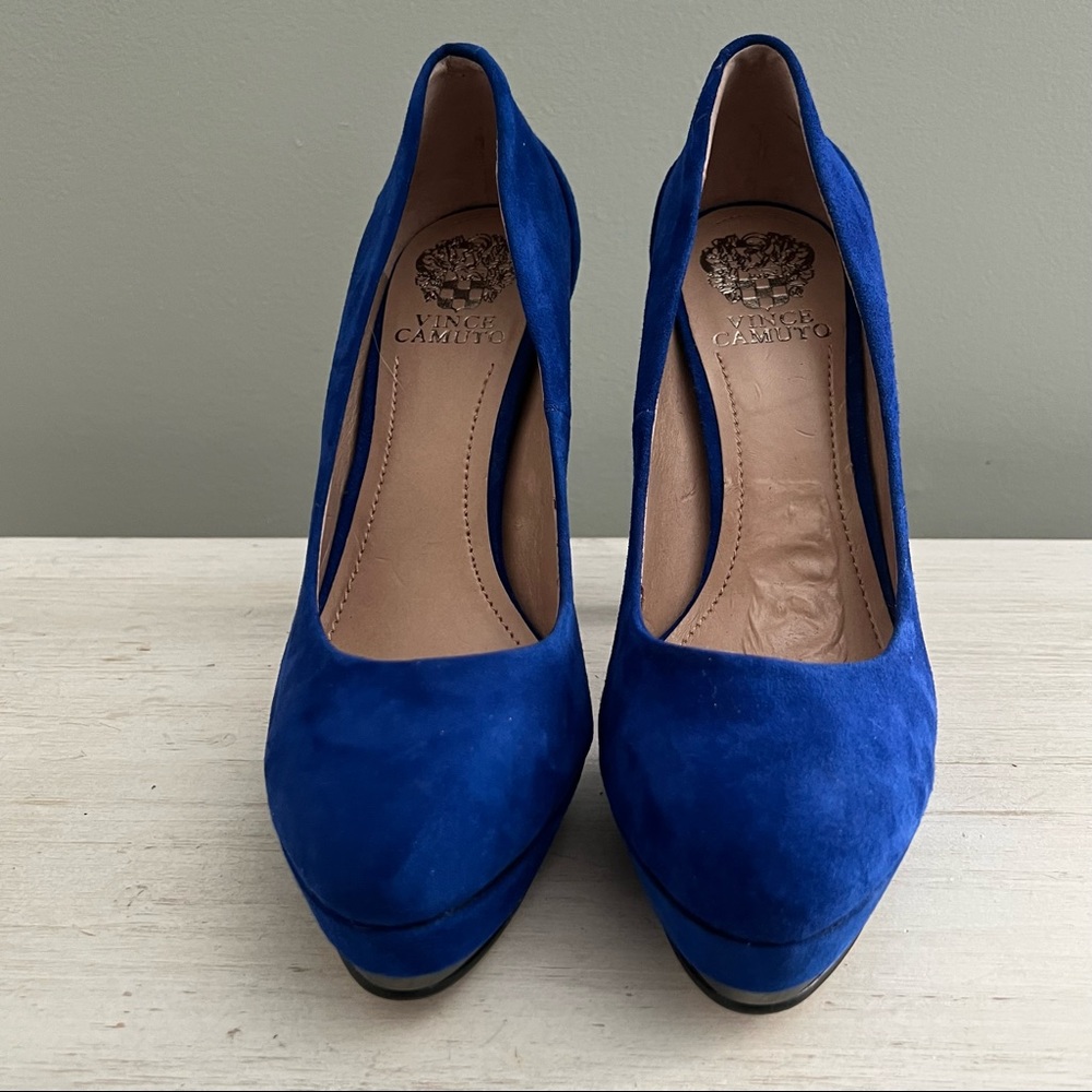 Vince Camuto Deba Lapis Blue Platform Studded Suede Shoe Size 38/8 - Picture 2 of 14